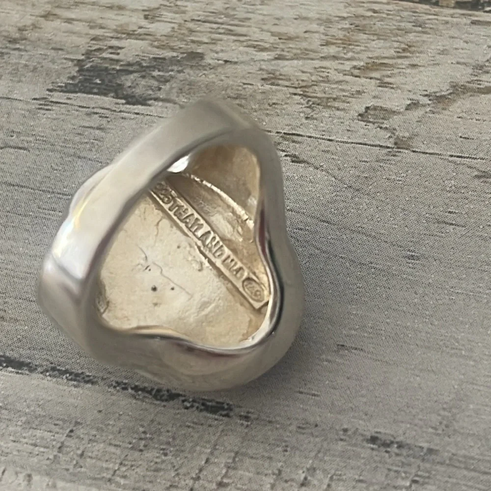 Dallas Prince Mother of Pearl Marcasite Fleur De Lis Statement Ring